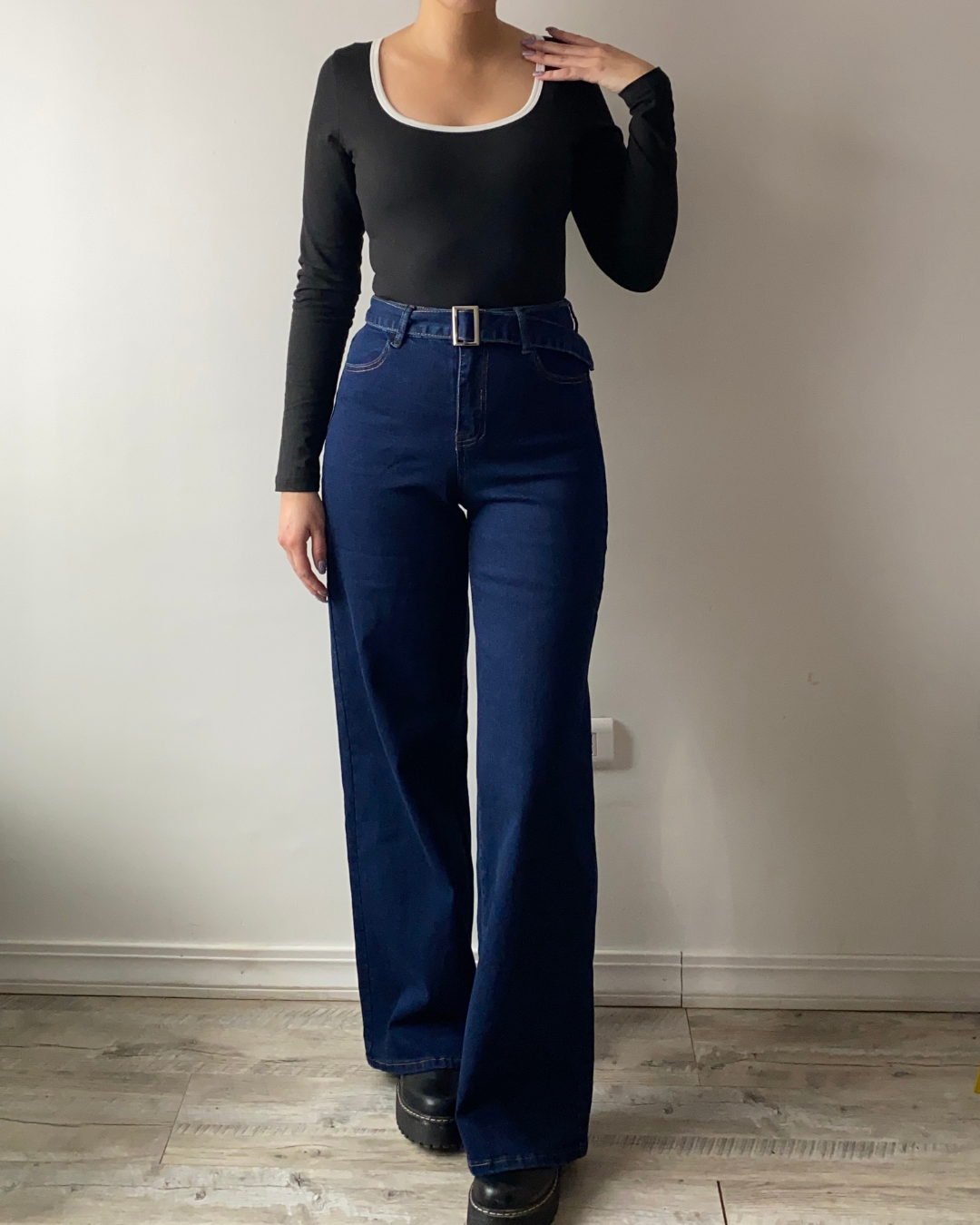 Jeans Wide leg con cinturón - Azul / 36