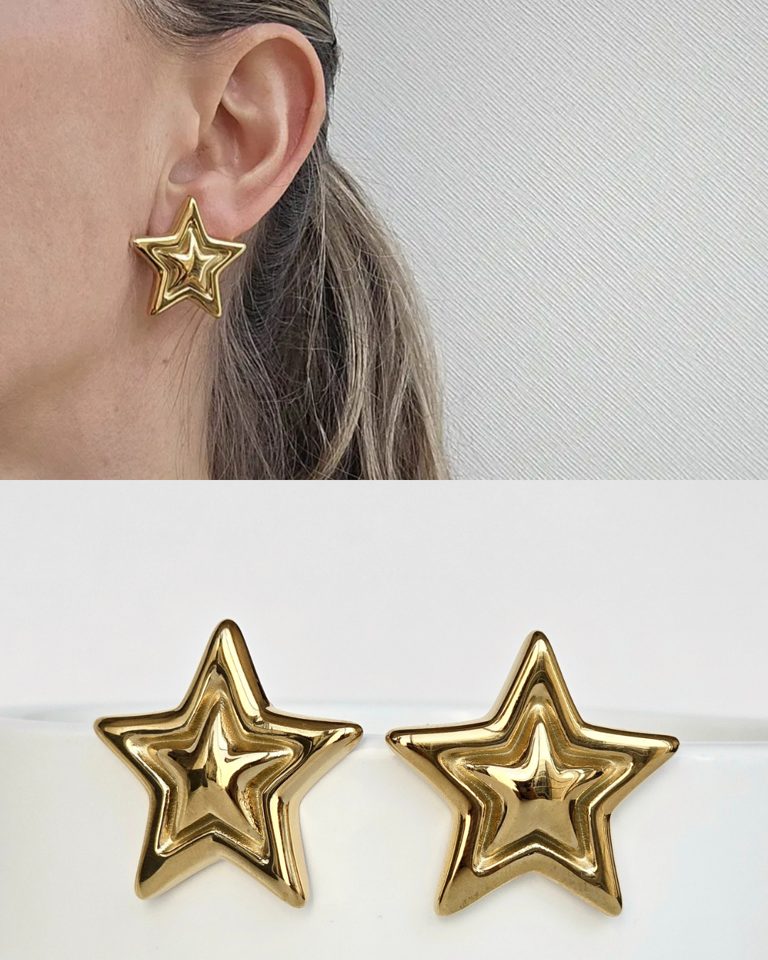 Aros - Acero inoxidable / Estrellas doradas